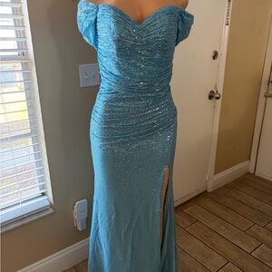 Elegant Blue Off-Shoulder Dress